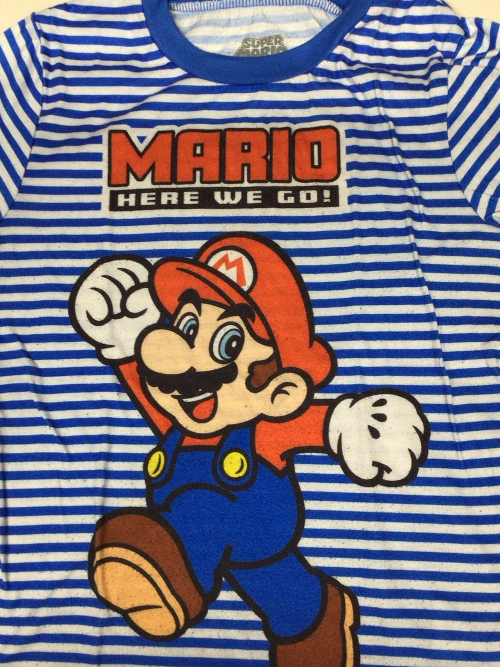 Nintendo Super Mario Blue and Orange Striped Kids Tee shirt lot